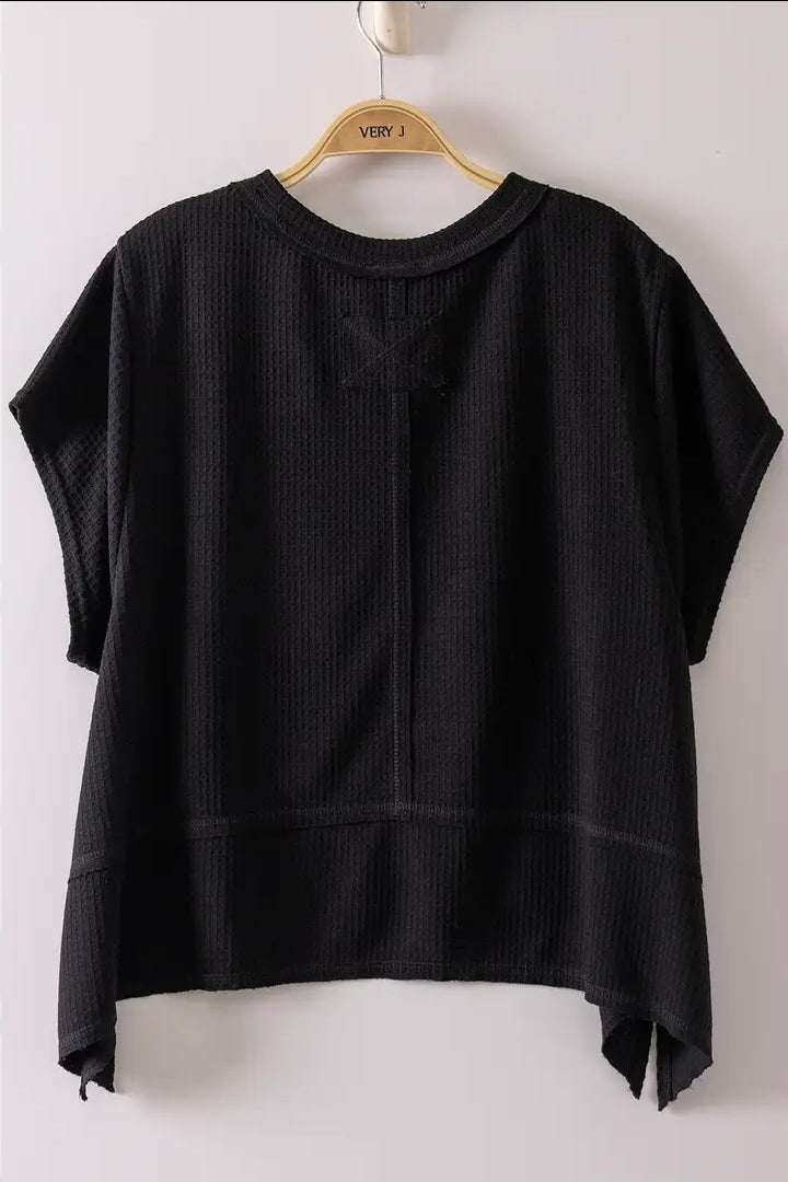 Flared hem waffle knit short sleeve