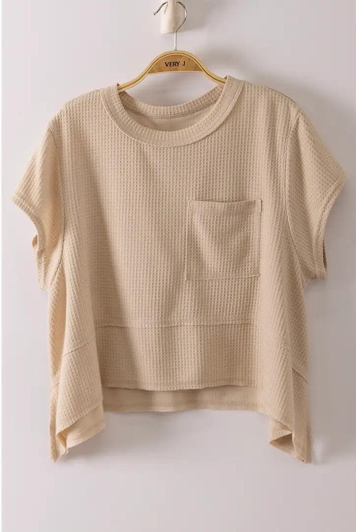 Flared hem waffle knit short sleeve
