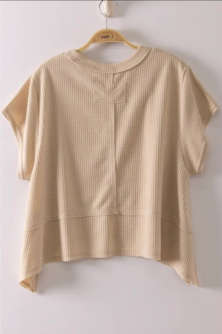 Flared hem waffle knit short sleeve