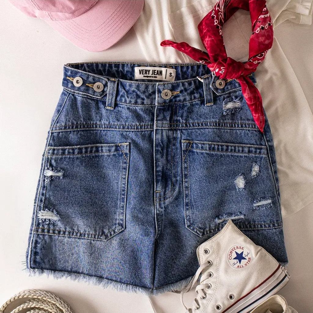 VERY Jean Mineral Washed Denim Frayed Hem Shorts
