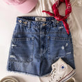 VERY Jean Mineral Washed Denim Frayed Hem Shorts