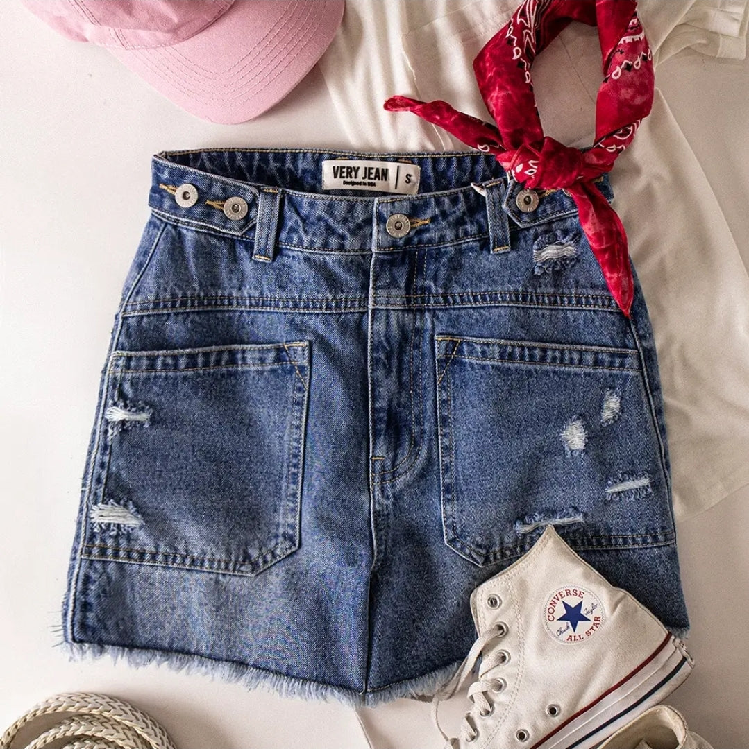 VERY Jean Mineral Washed Denim Frayed Hem Shorts