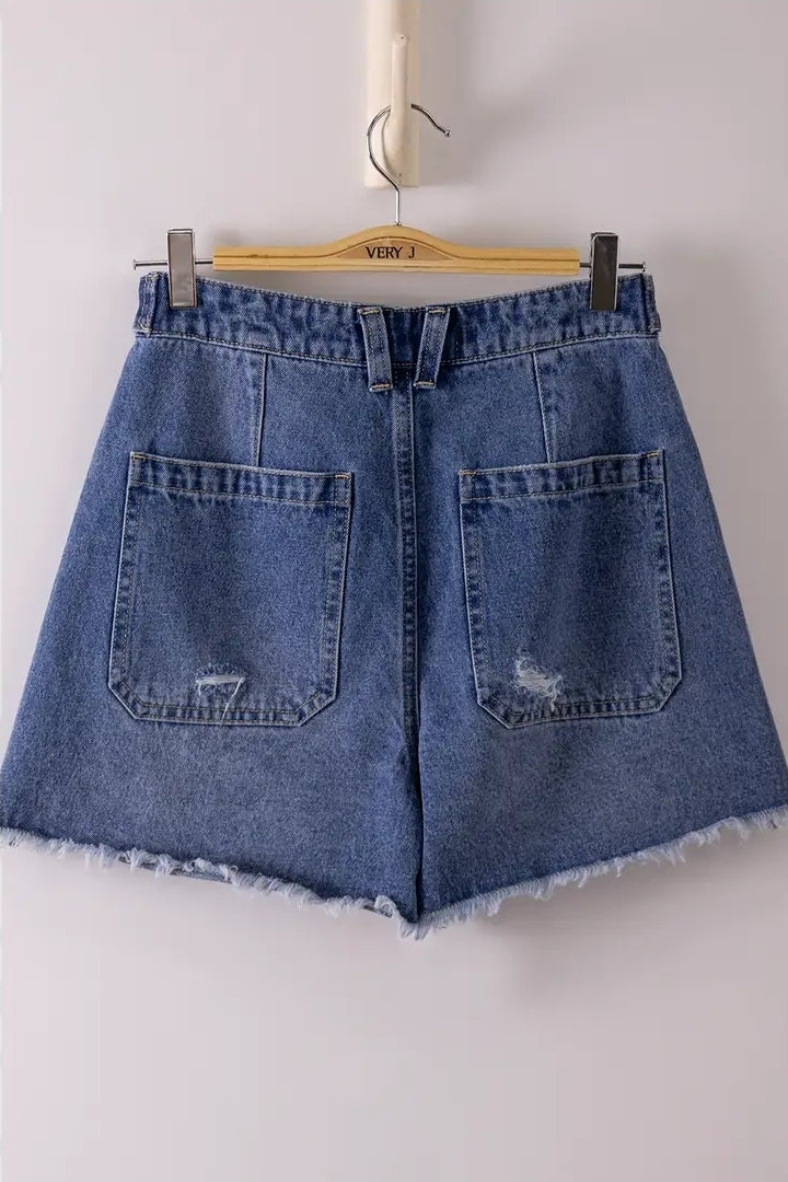 VERY Jean Mineral Washed Denim Frayed Hem Shorts