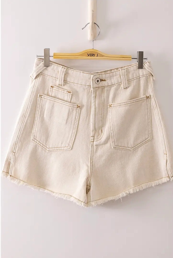 VERY Jean Button Tab Detail Washed Denim Shorts