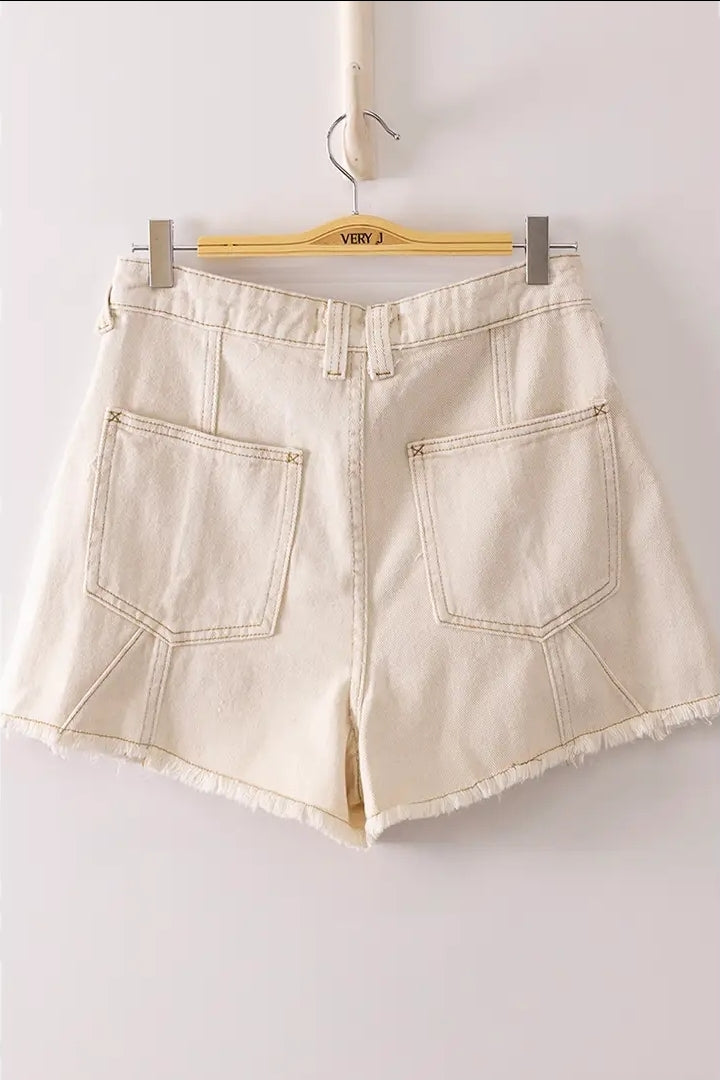 VERY Jean Button Tab Detail Washed Denim Shorts