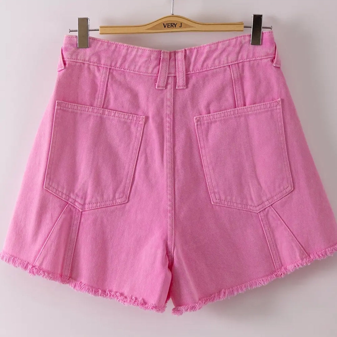 VERY Jean Button Tab Detail Washed Denim Shorts