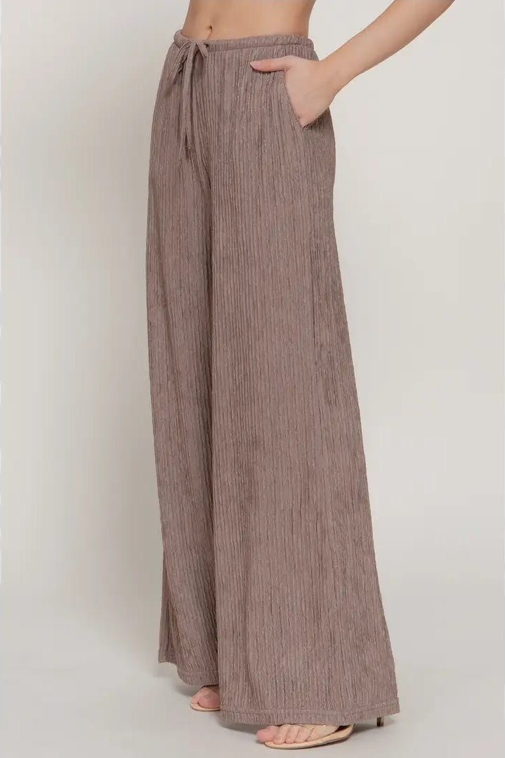 Waistband with String Crinkle Knit Long Pants image 3