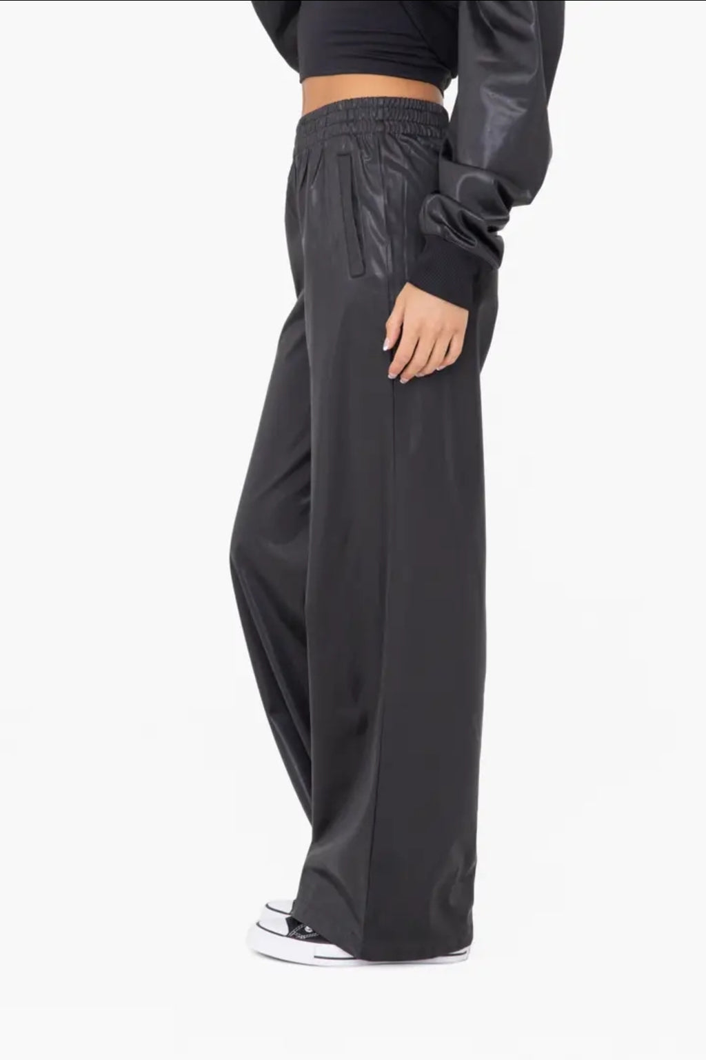 Glossy Leather Look Wide Leg Flare Pants image 1