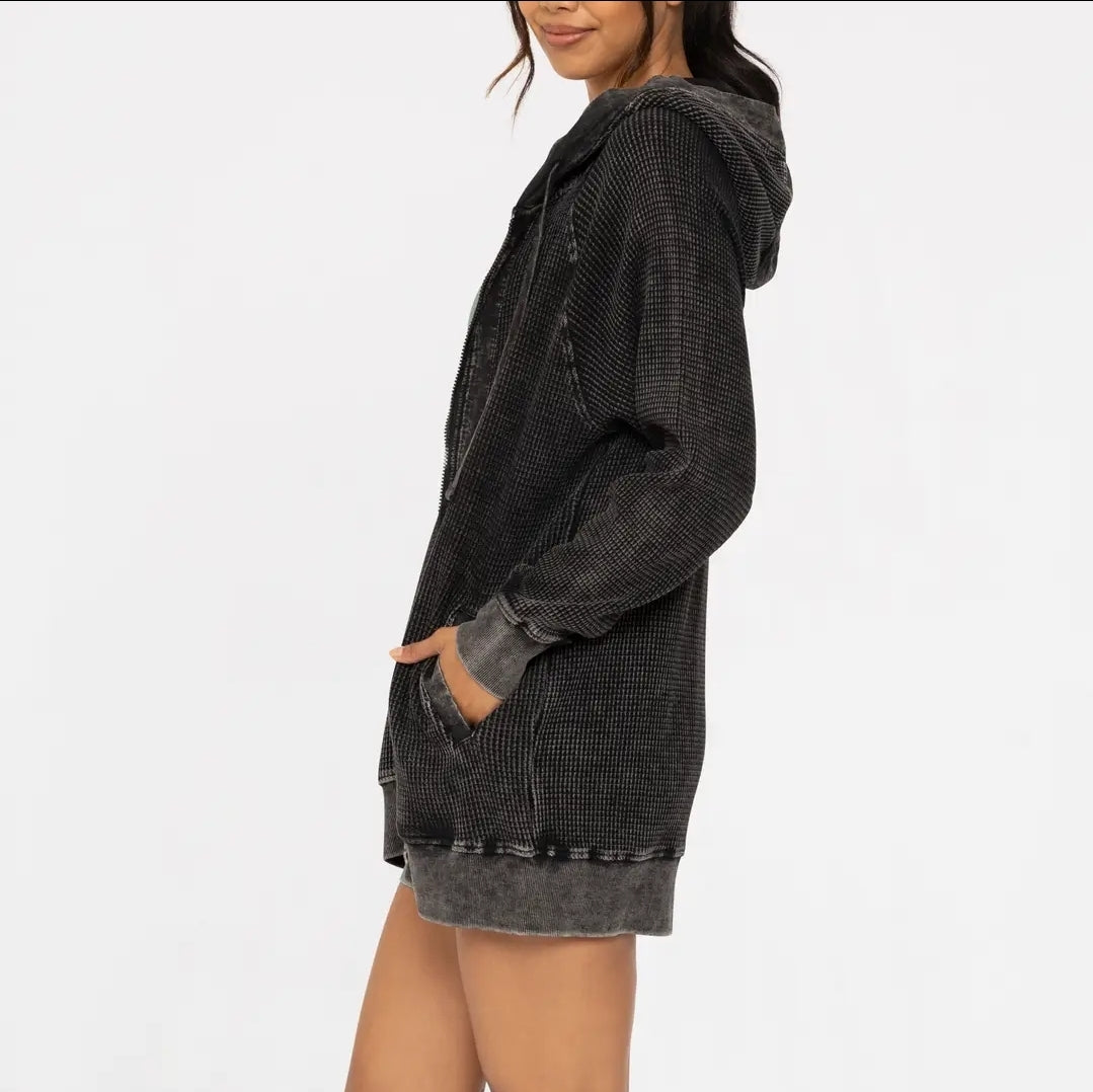 Oversized Mineral-Washed Zip-Up Hooded Jacket image 1