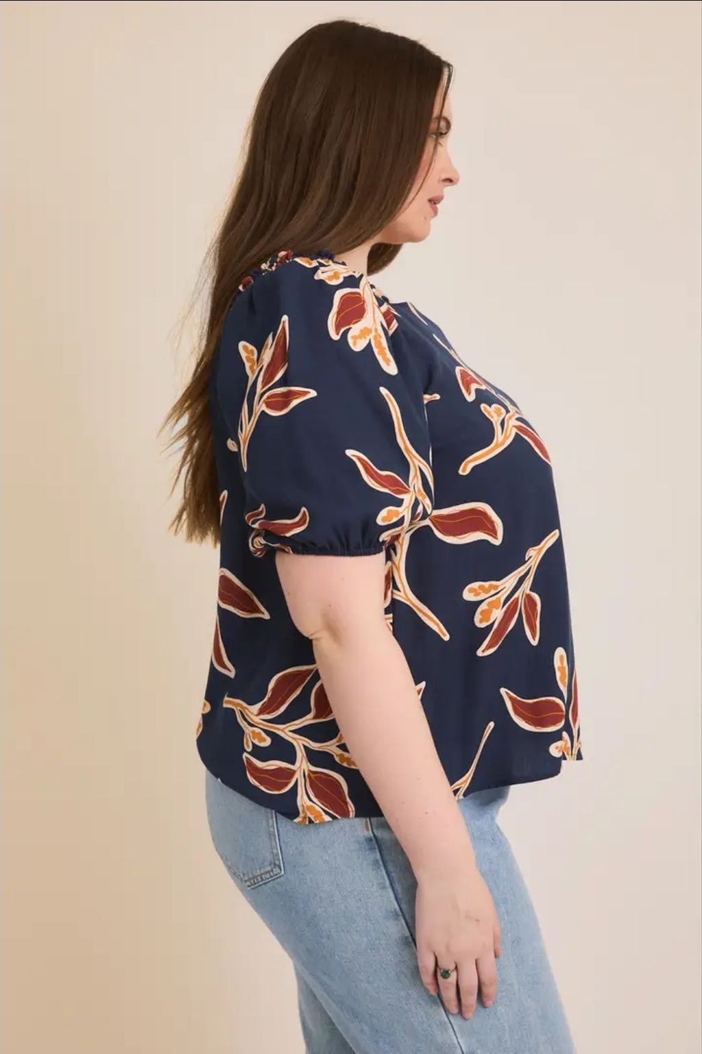 Square Neck Smocked 3/4" Sleeve Floral Print Top image 2