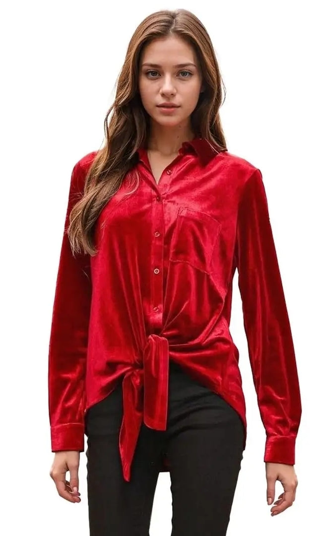 Women's Button Down Velvet Shirt Blouse  image 0