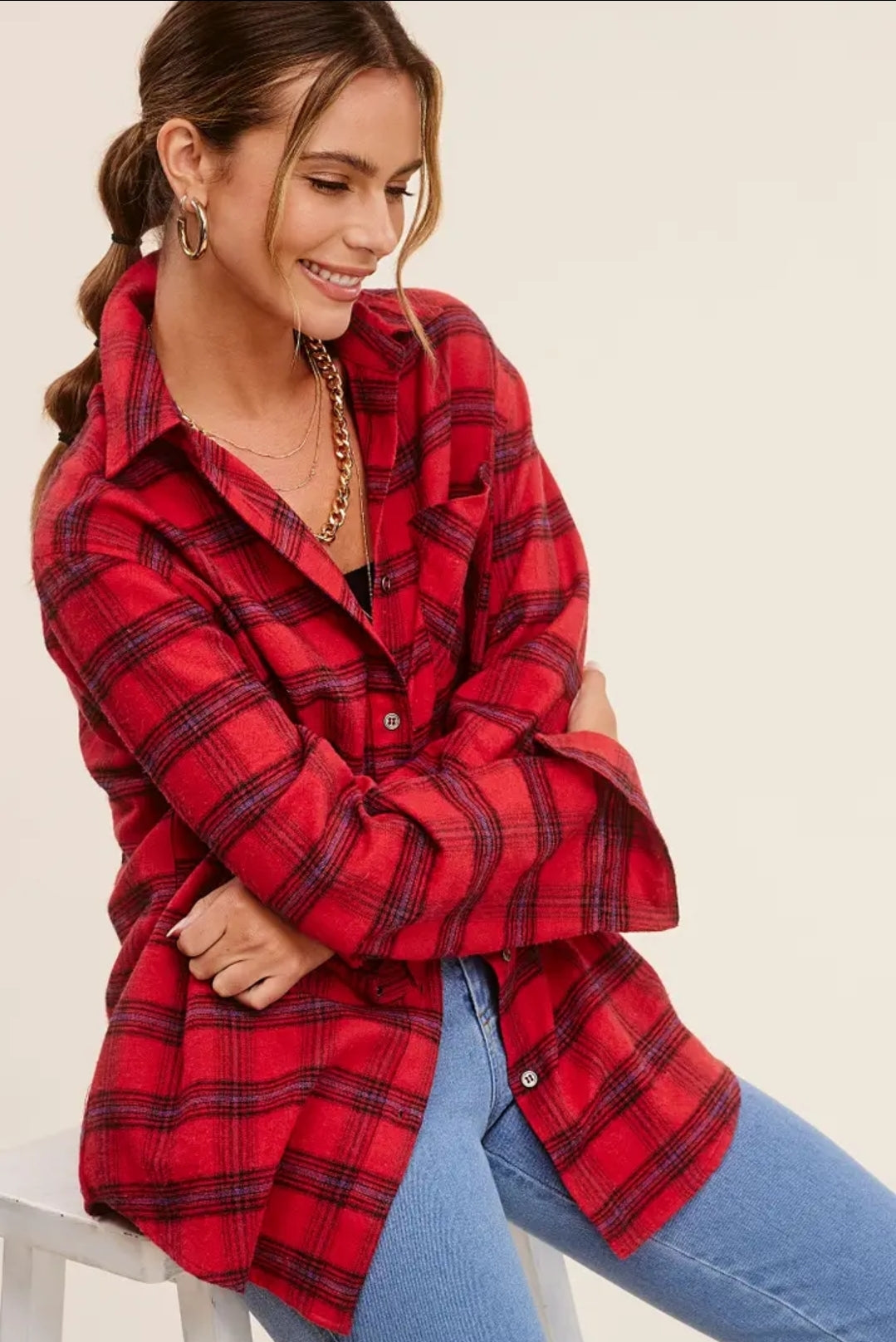 Loose Fit Button Down Soft Fabric Plaid Shirts image 3