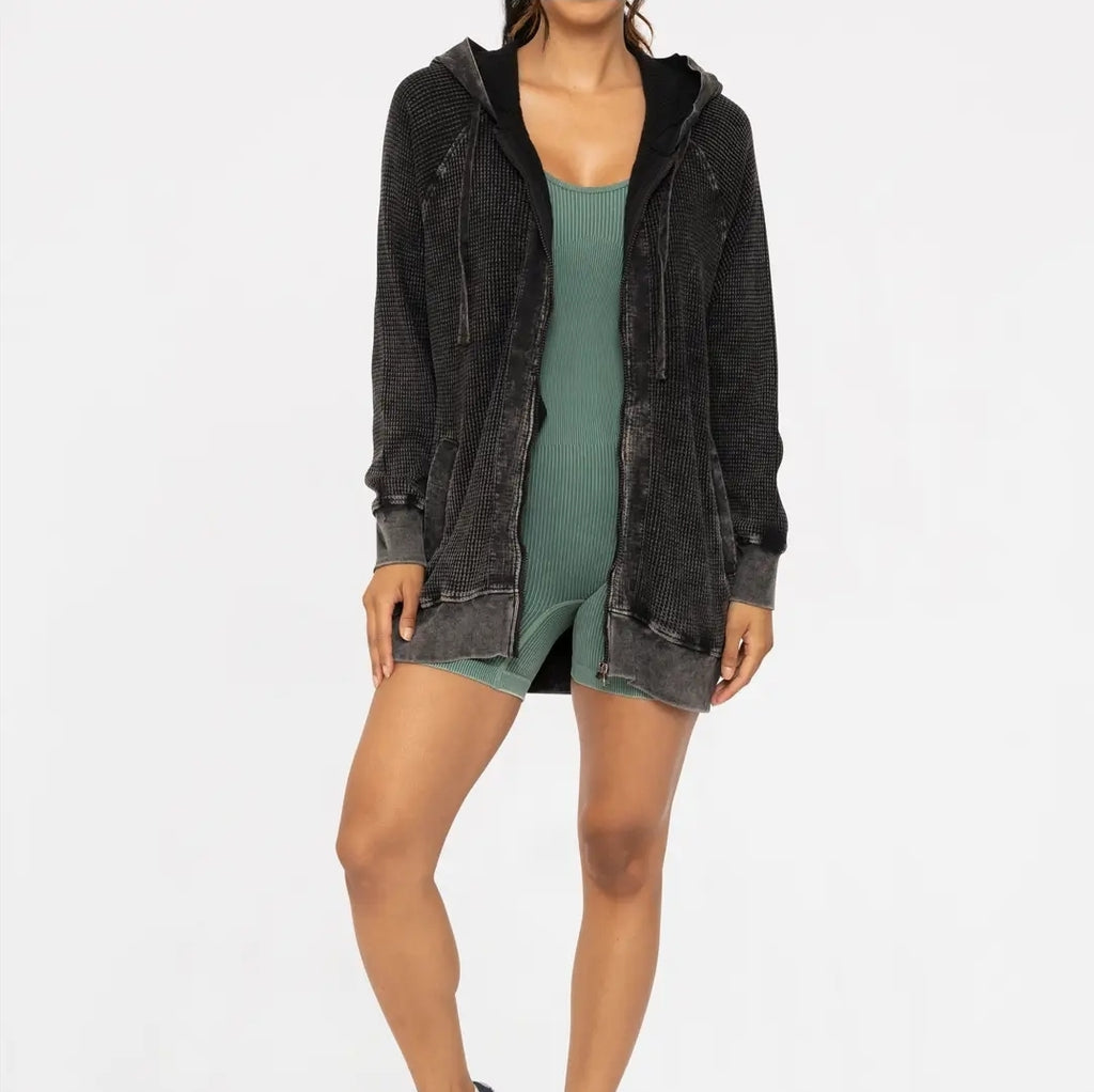Oversized Mineral-Washed Zip-Up Hooded Jacket image 3