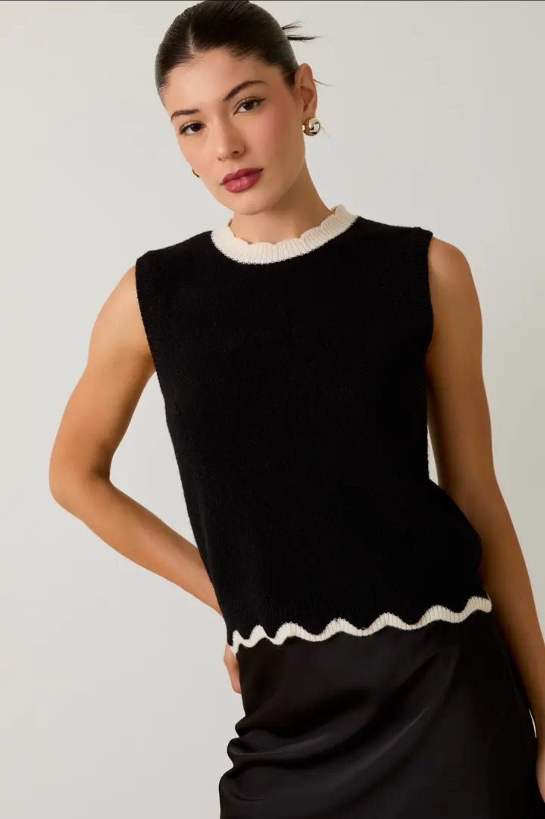 Scallop Mock Neck Sleeveless Sweater Top image 0