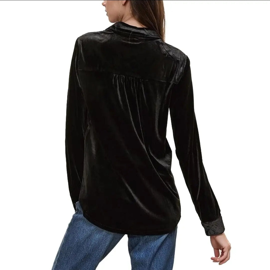 Women's Button Down Velvet Shirt Blouse  image 5