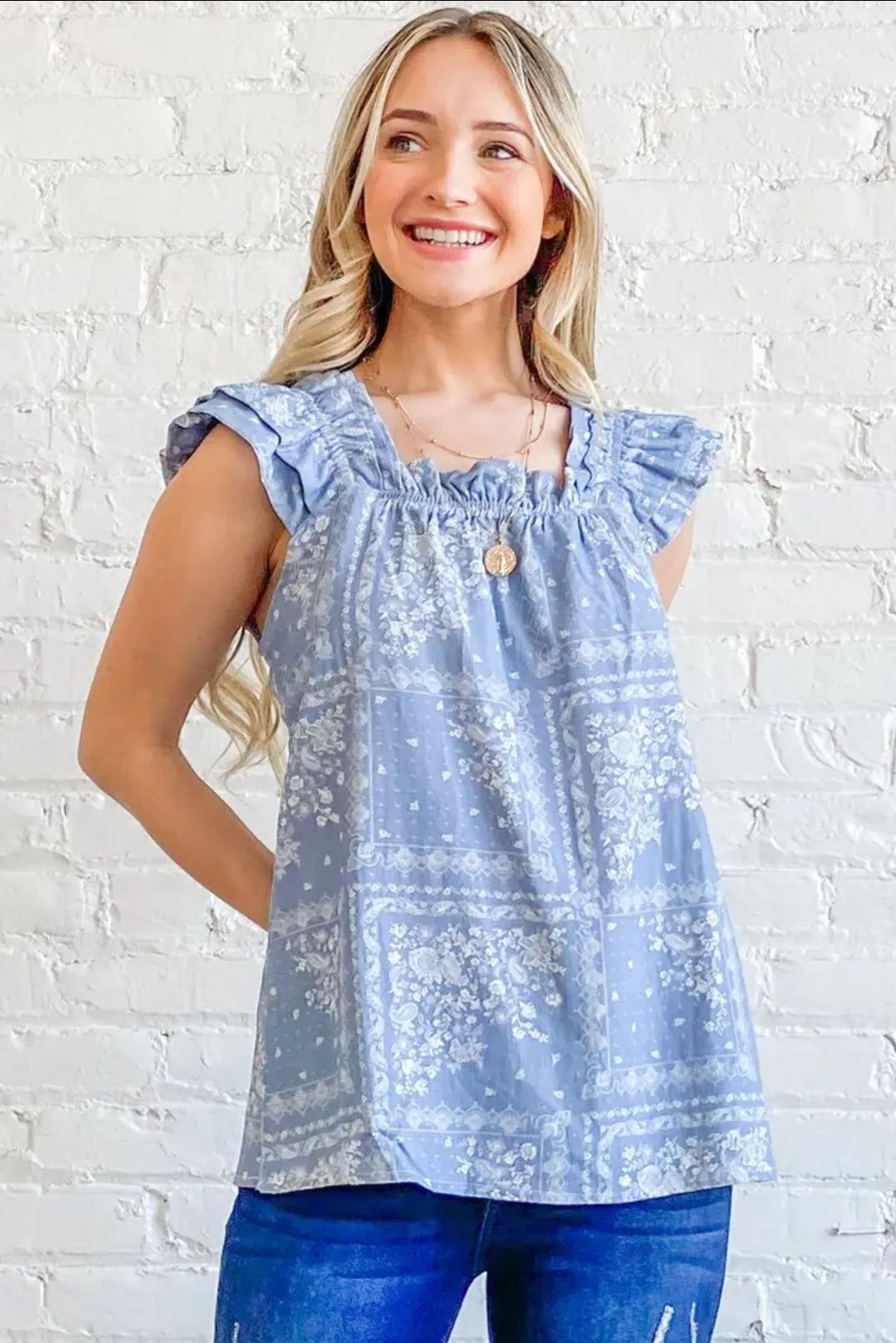 Boho Rayon Linen Ruffle Baby Doll Tank Top image 1