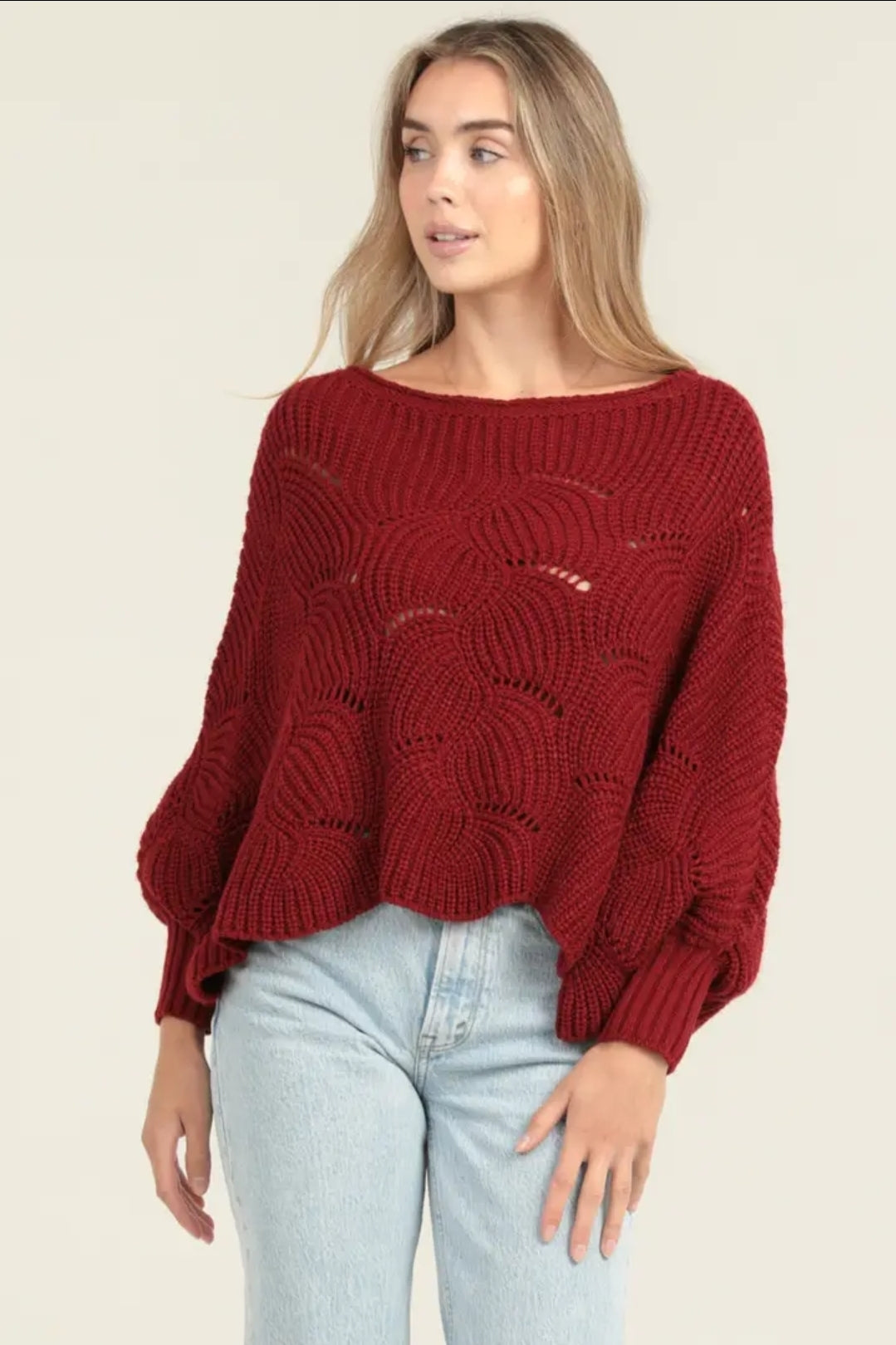 Cable Knit Pullover Bat Wing Sweater image 0