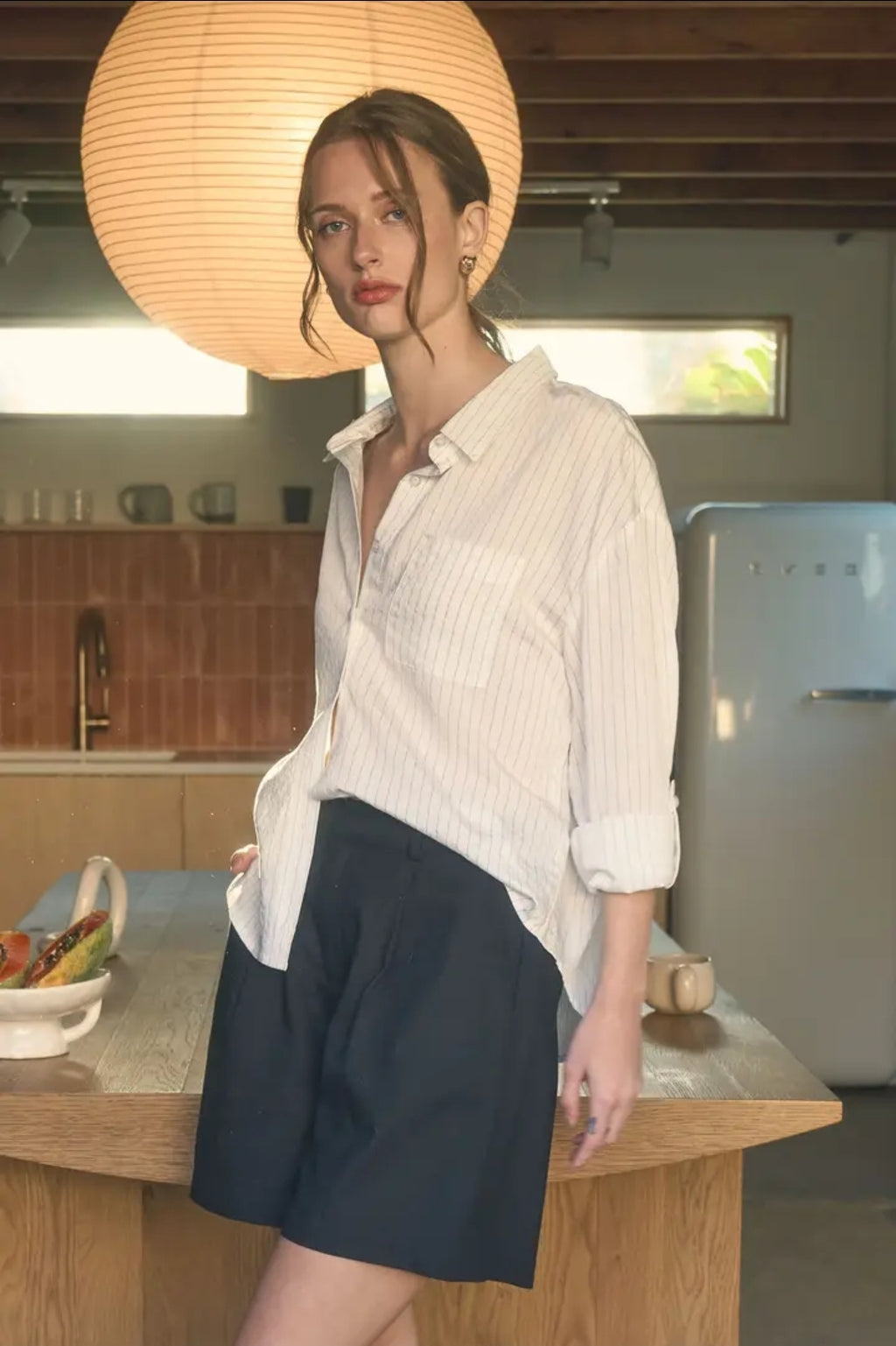 Pinstripe Collared Long Sleeve Button Down Shirt image 0