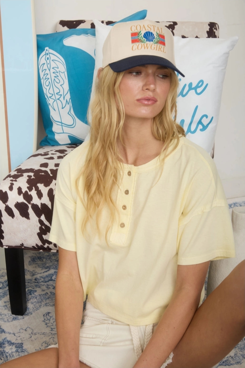 Boxy Short Sleeve Knit Henley Crop Top image 0