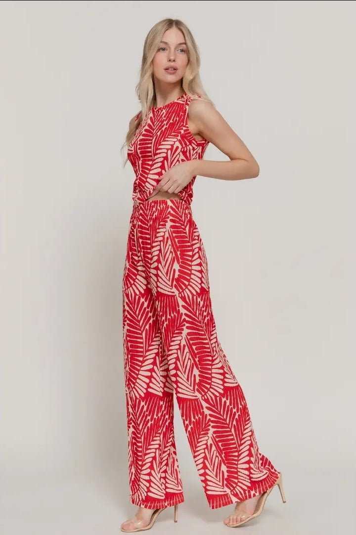 Sleeveless Top & Wide Print Knit Pants Set image 4