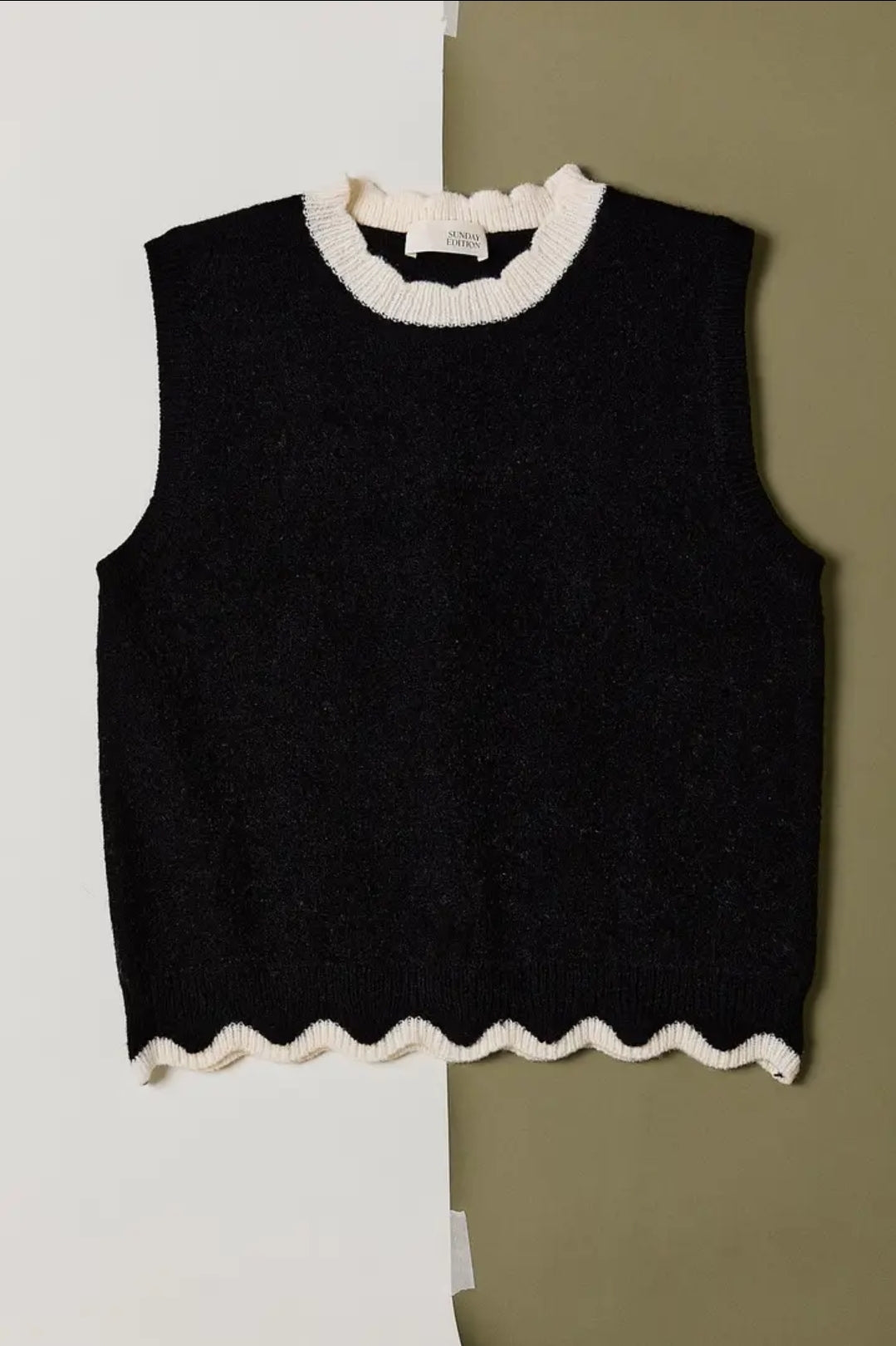 Scallop Mock Neck Sleeveless Sweater Top image 5