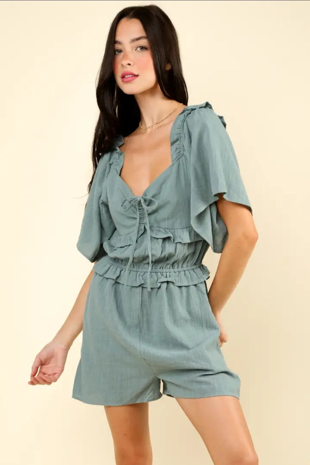 Sweetheart Neckline Casual Solid Woven Romper image 7