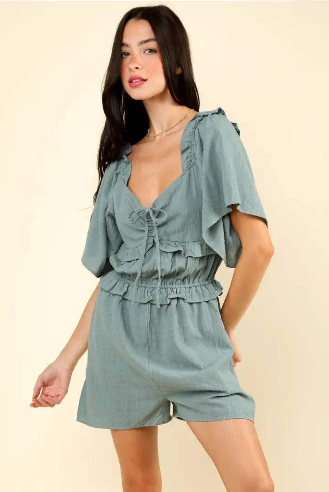 Sweetheart Neckline Casual Solid Woven Romper image 7