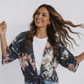 Floral Tie Front Bell Sleeve Cropped Kimono image 0