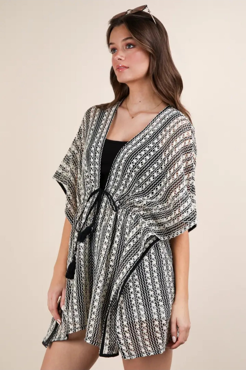 Striped Pancho Boho Cardigan image 1