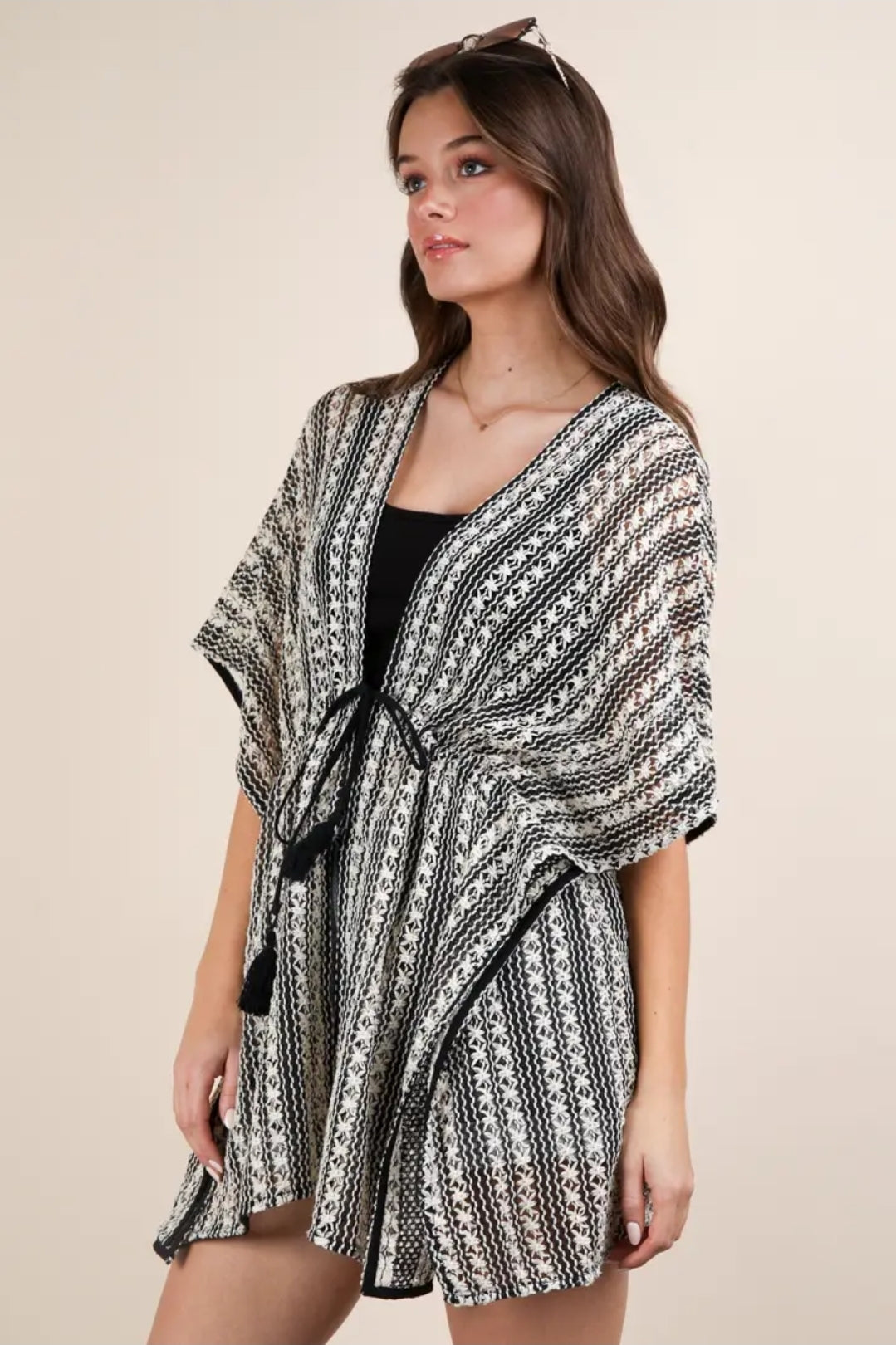 Striped Pancho Boho Cardigan image 1