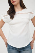 Short Tab Sleeve Lace Trim Crinkle Knit Blouse image 0