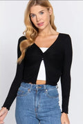 Long Sleeve V-Neck Front Twisted Knit Top image 0