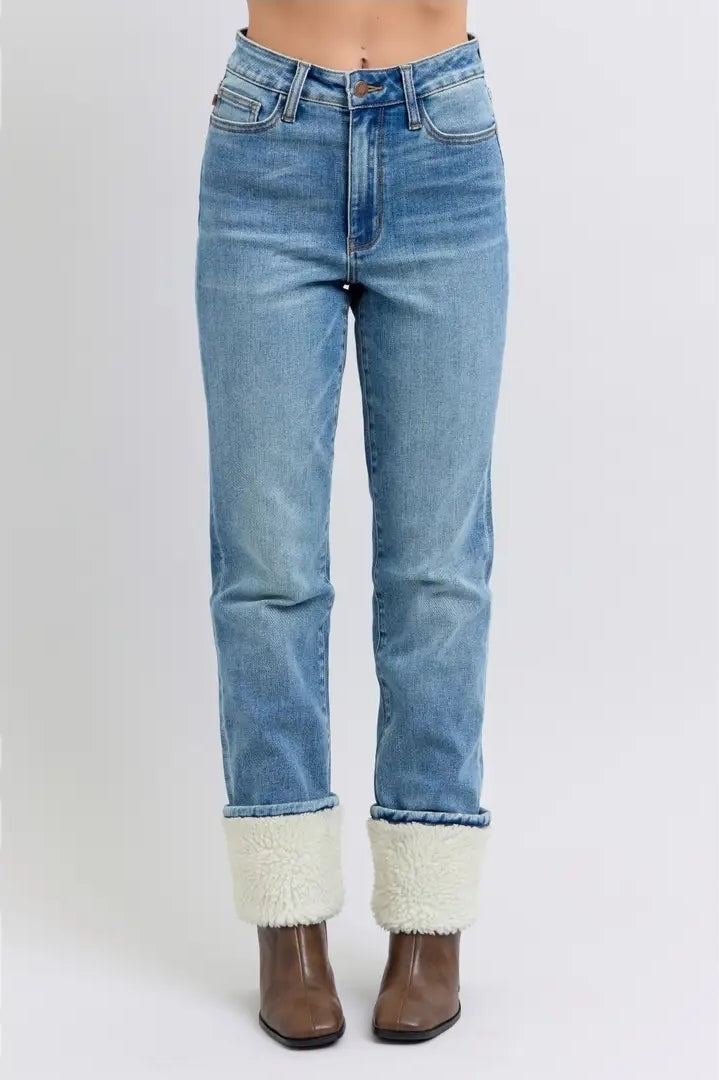 High Waisted Shearling Cuff Straight image 0