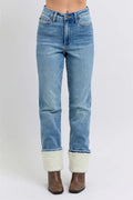 High Waisted Shearling Cuff Straight image 0