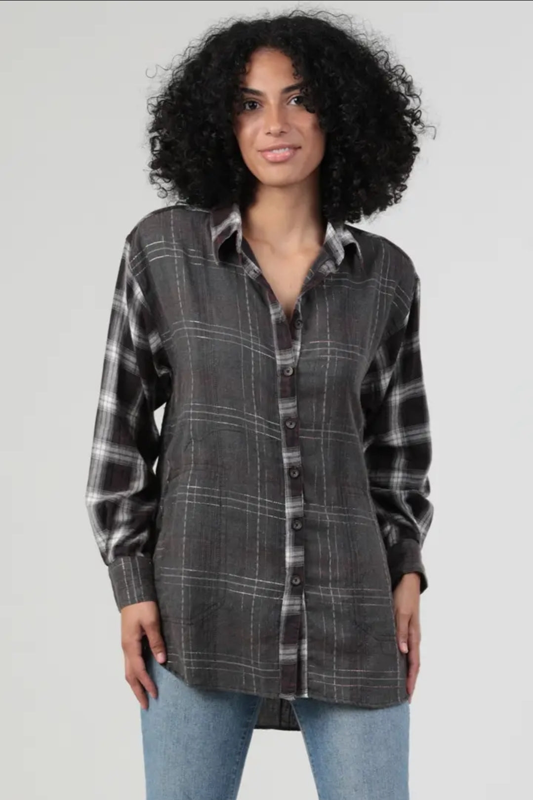 Mixed Plaid Button Front Shirt image 0