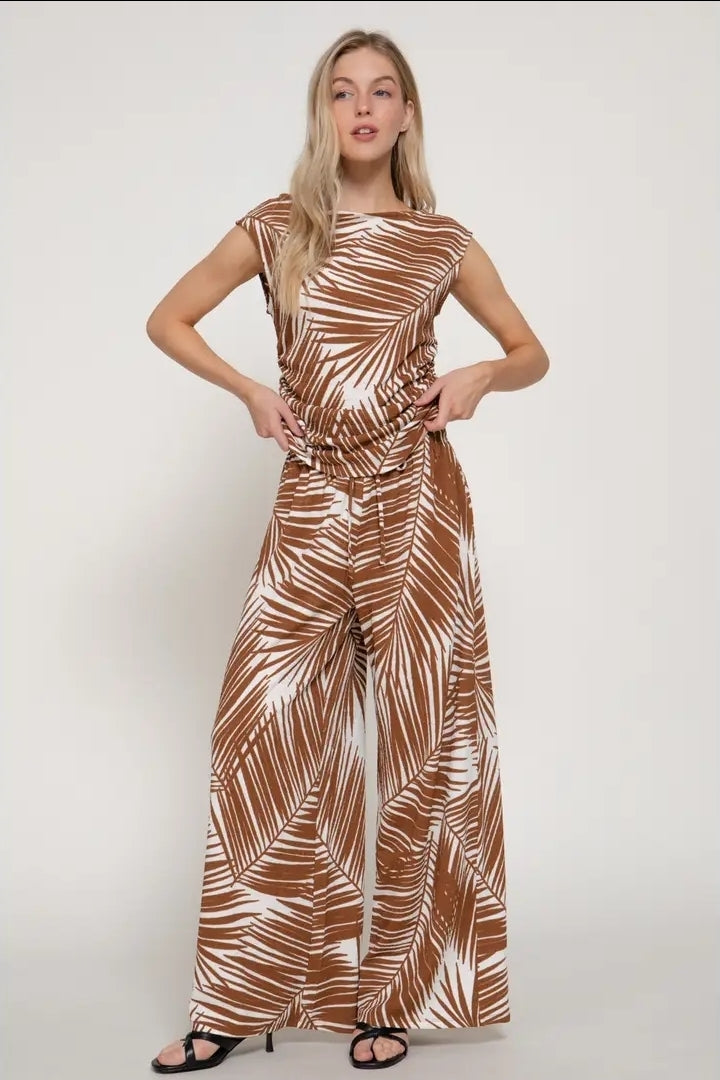 Texture Knit Print Sleeveless Ruched Top & Pants Set image 2