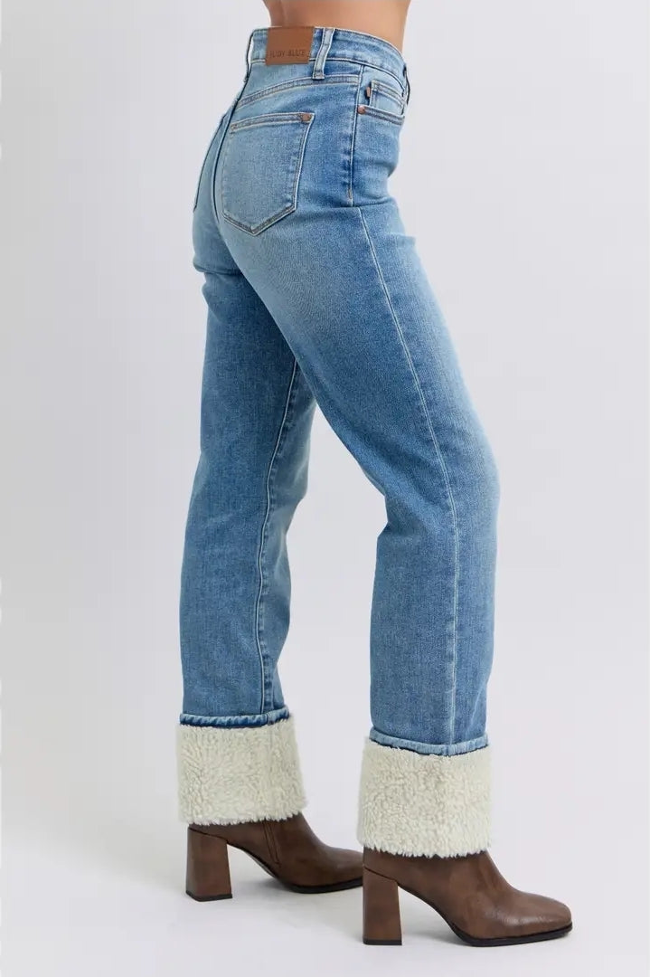 High Waisted Shearling Cuff Straight image 2