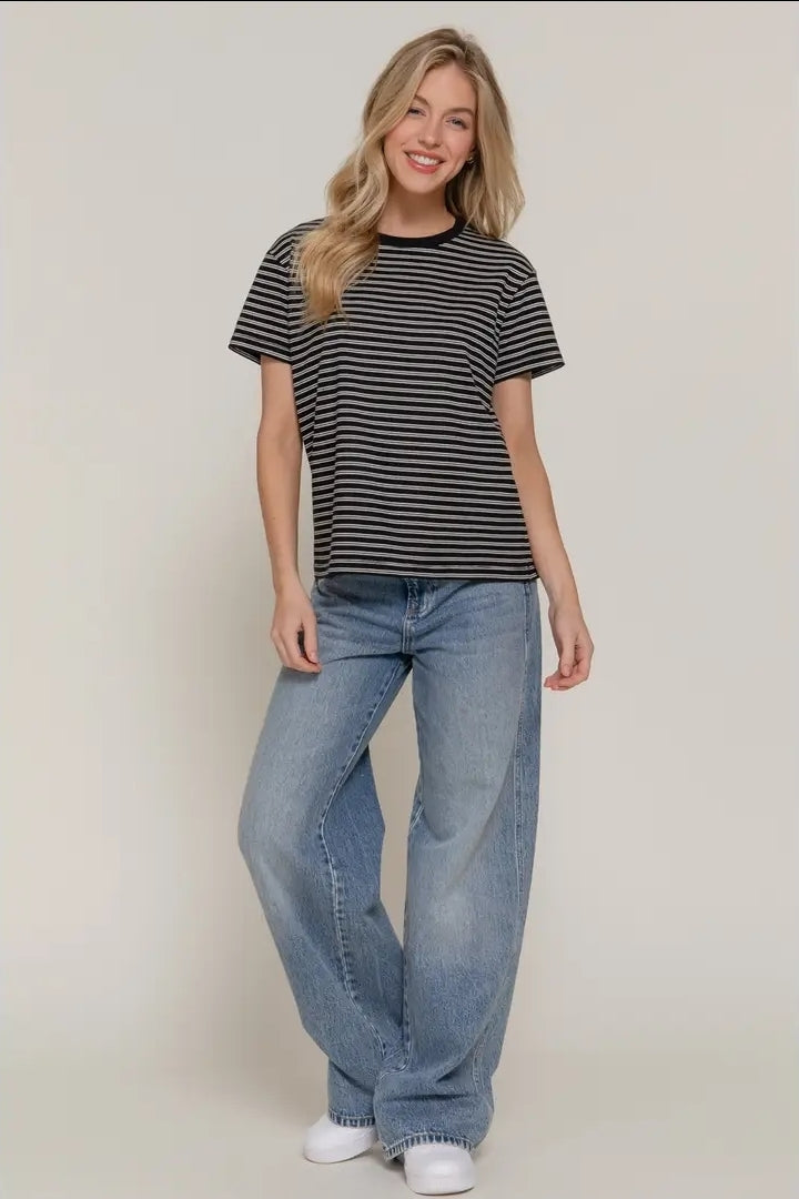 Short Sleeve Round Neck Y/D Stripe Tee image 4