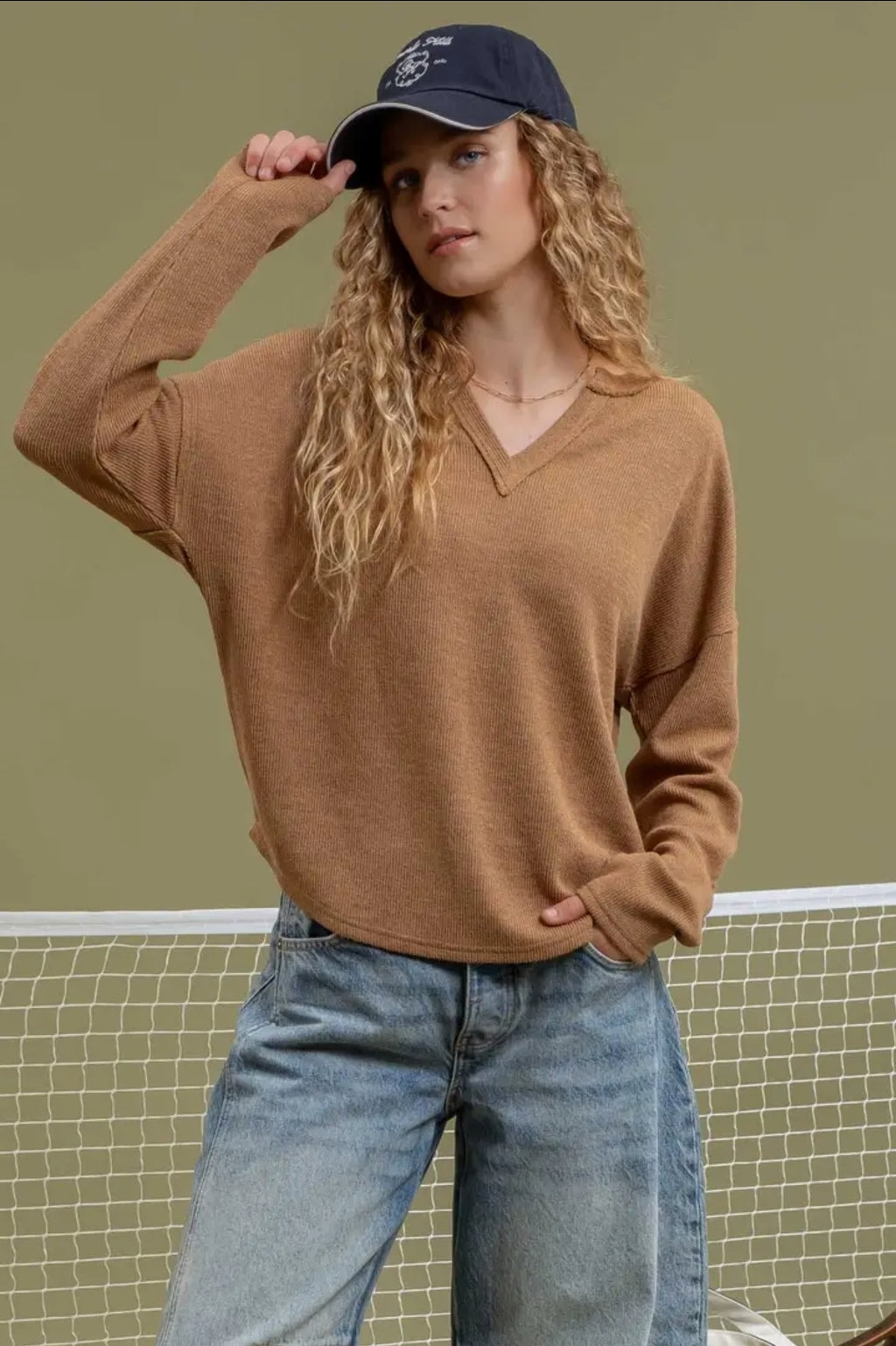 Solid Notch Neck Knit Top image 5