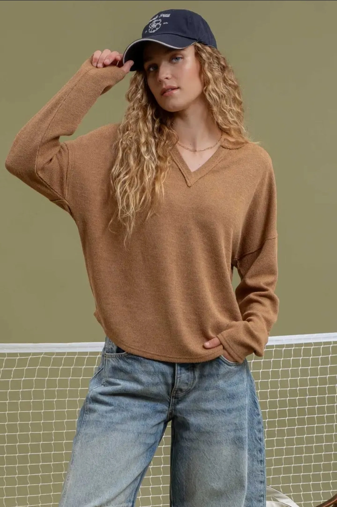 Solid Notch Neck Knit Top image 5