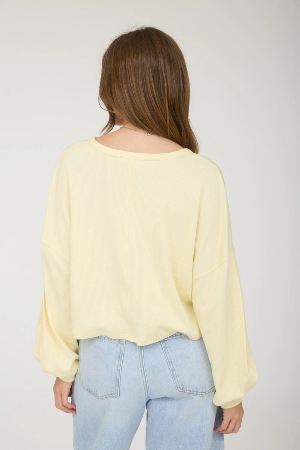 Split Neck Long Sleeve Cropped Knit Top image 4