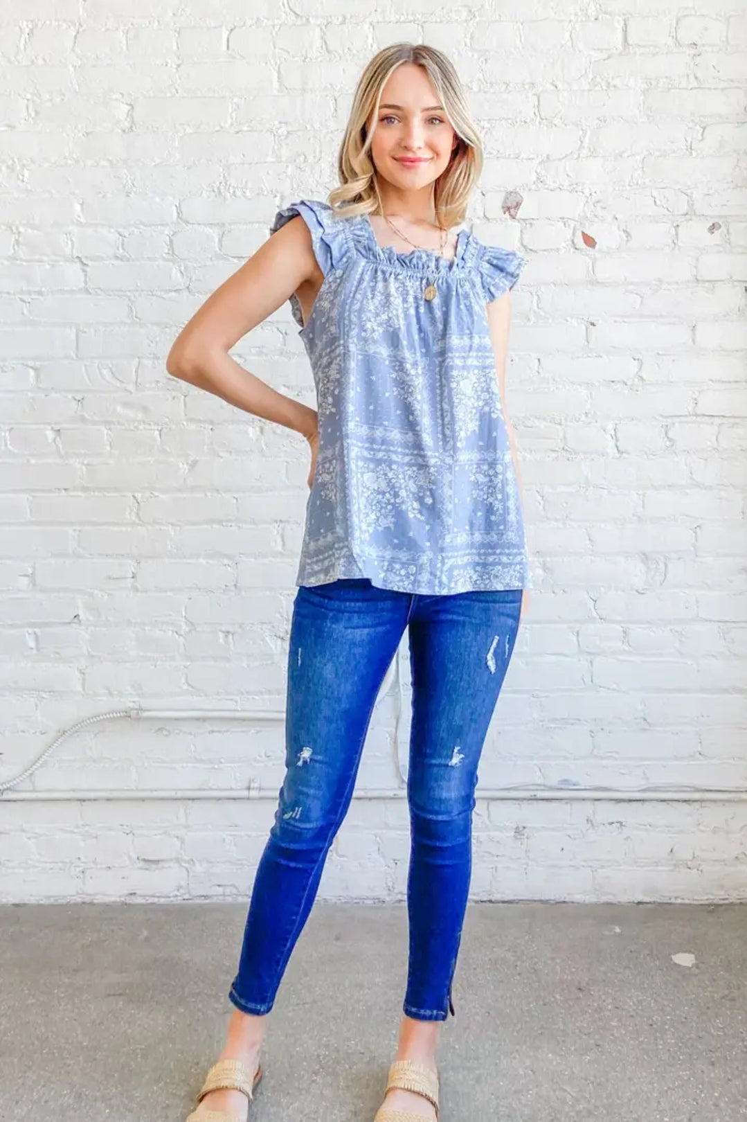 Boho Rayon Linen Ruffle Baby Doll Tank Top image 3