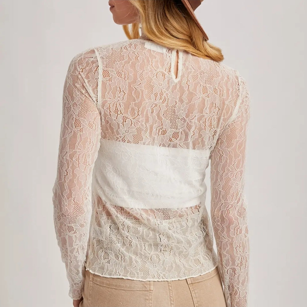Elegant Long-Sleeved Mock Neck Lace Top image 2