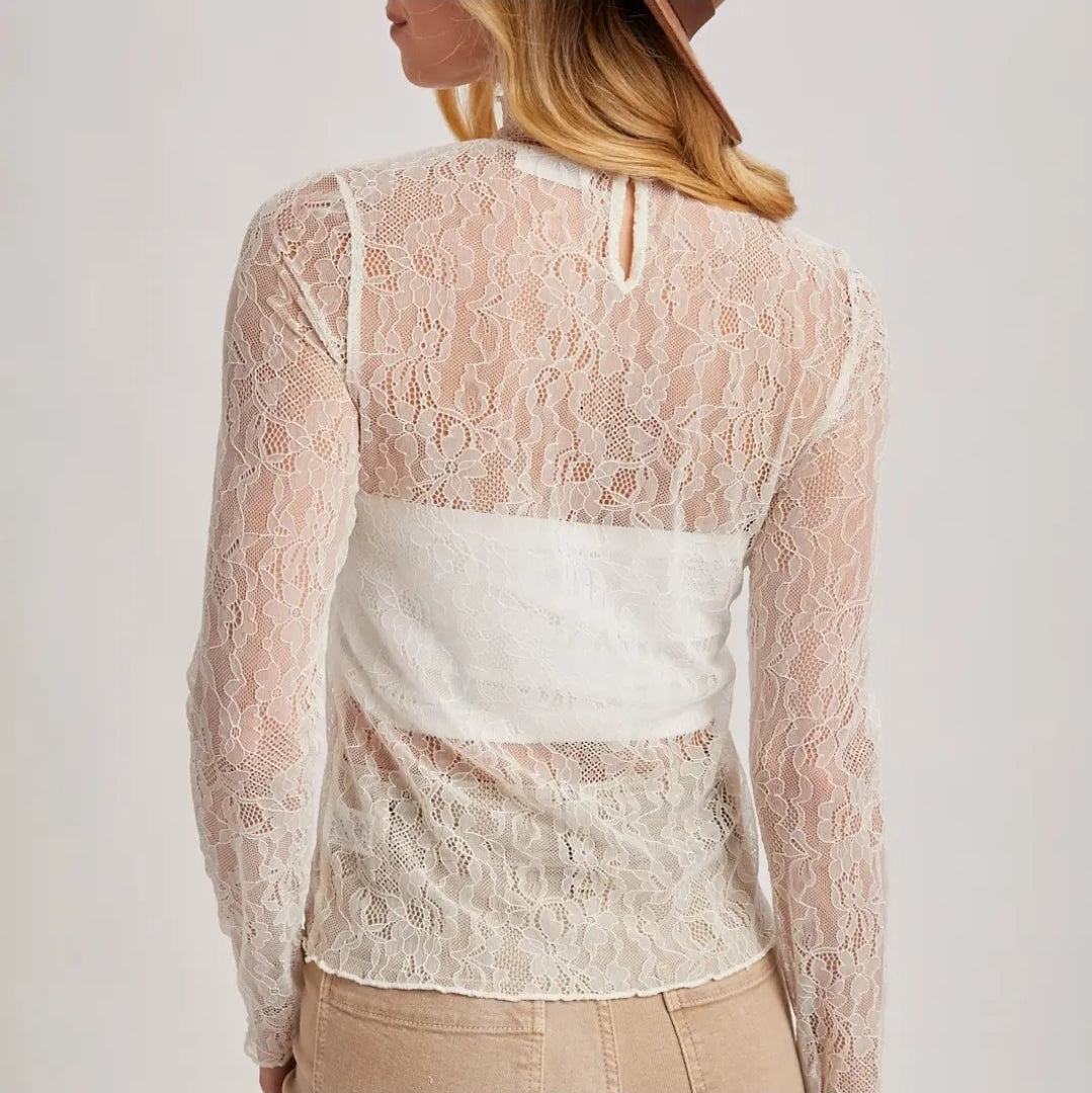 Elegant Long-Sleeved Mock Neck Lace Top image 2