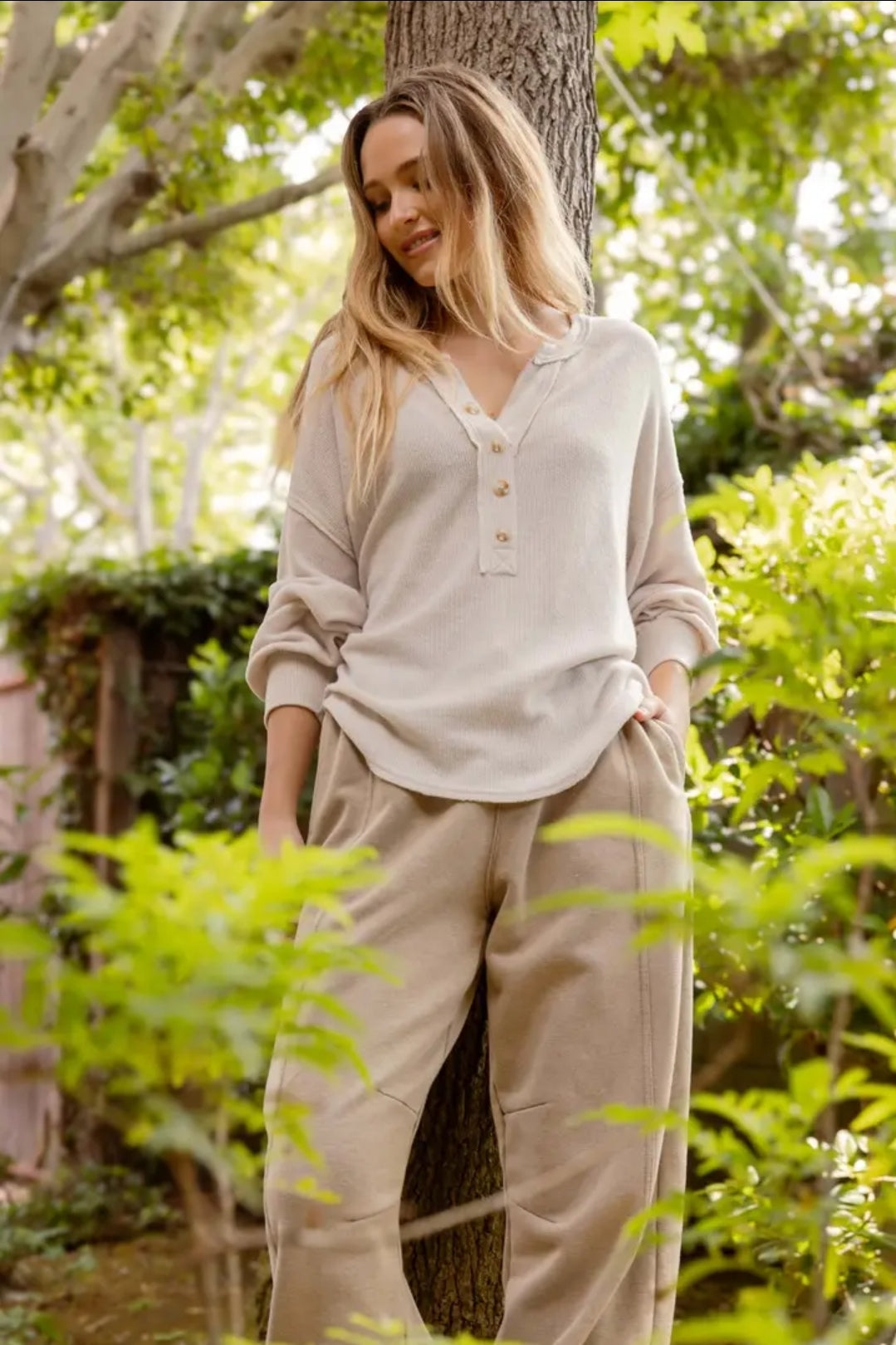 V Neck Half Button Long Sleeve Knit Top image 0