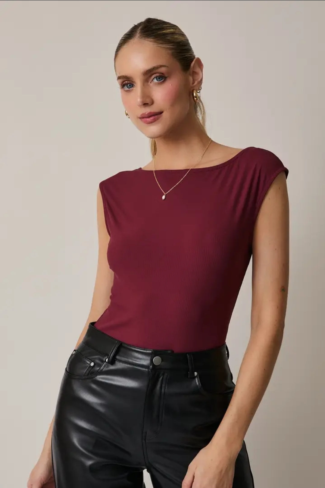 Boat Neck Sleeveless Open Back Bodysuit image 0