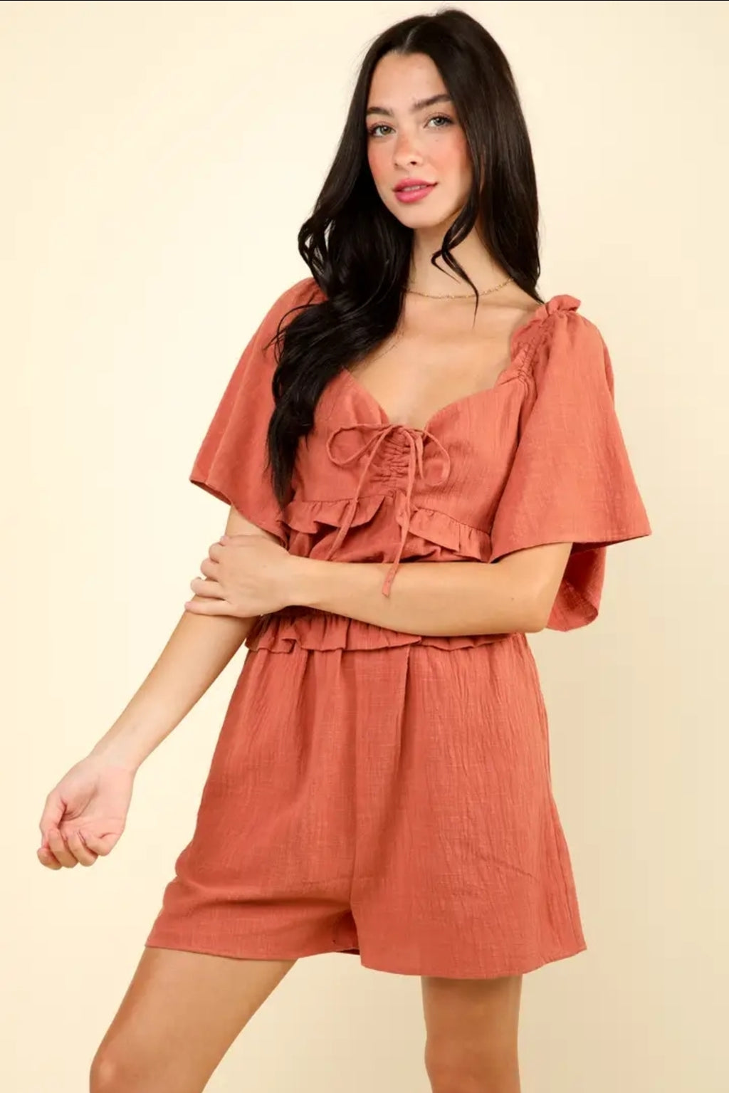 Sweetheart Neckline Casual Solid Woven Romper image 2