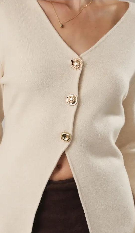 V-Neck Long Sleeve Button Up Sweater Top image 2