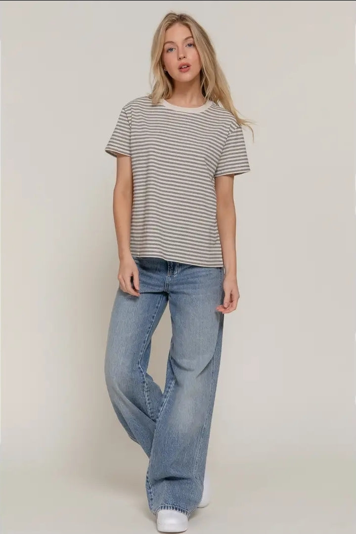 Short Sleeve Round Neck Y/D Stripe Tee image 7