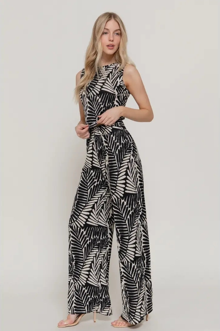 Sleeveless Top & Wide Print Knit Pants Set image 1